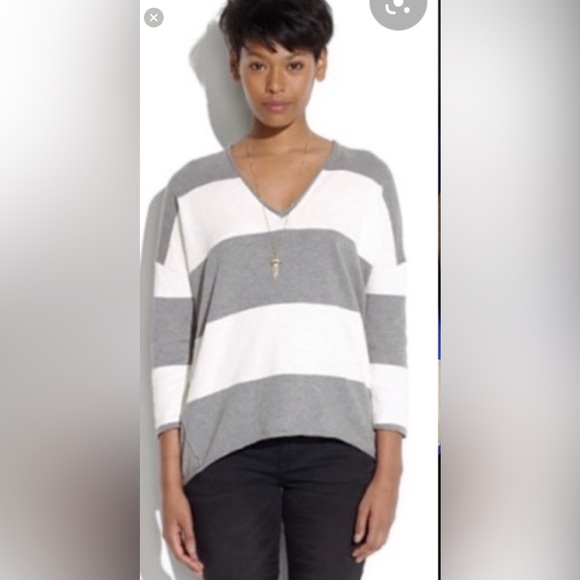 J.Crew WALLACE Winter Break Sweater Gray White Striped VNeck Knit Pullover Wool - Picture 8 of 8